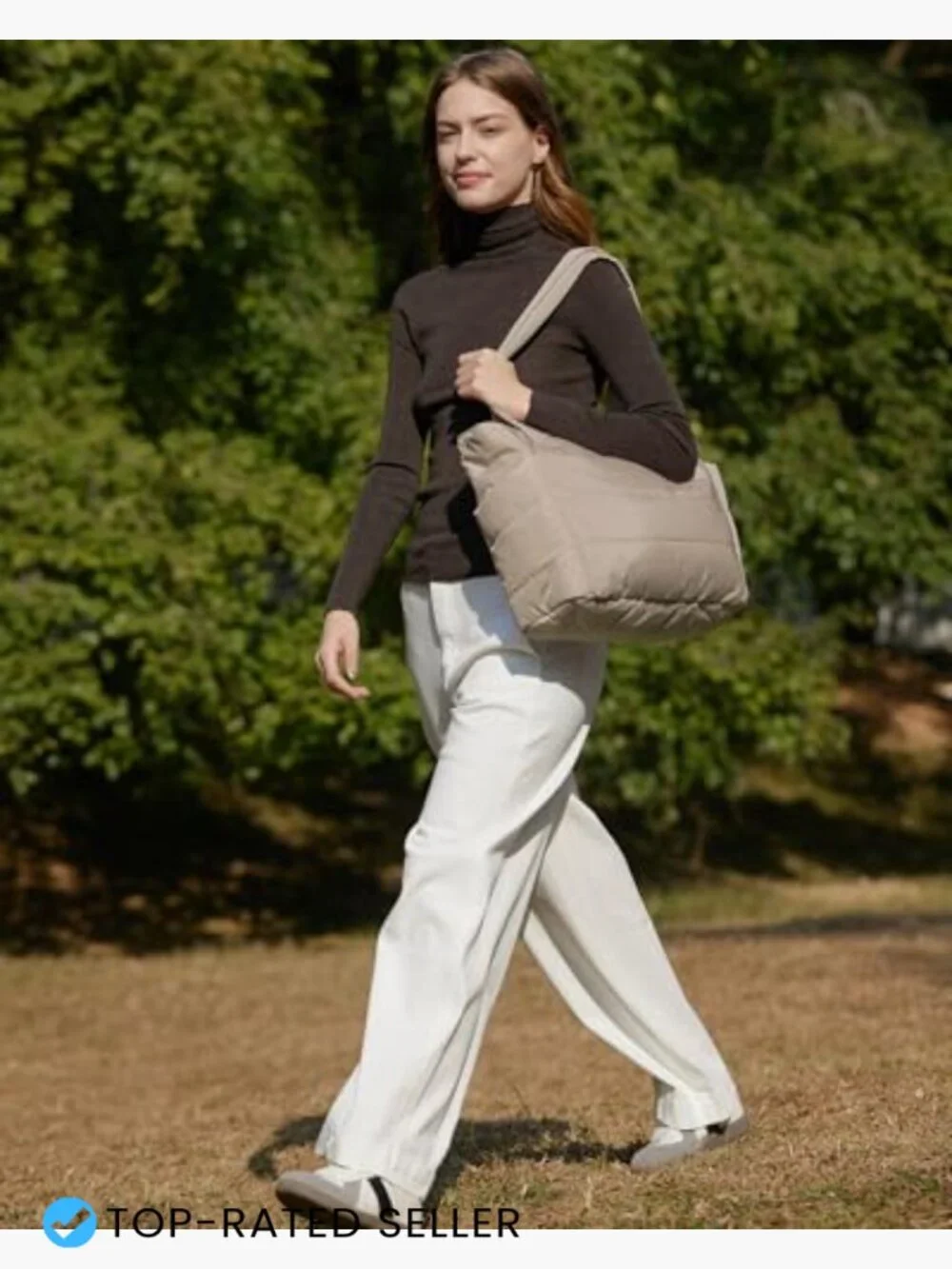 Puffy Tote Bag Lightweight Shoulder Handbag with Compartments for Travel Work